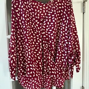 West Kei Burgundy and White Patterned Blouse